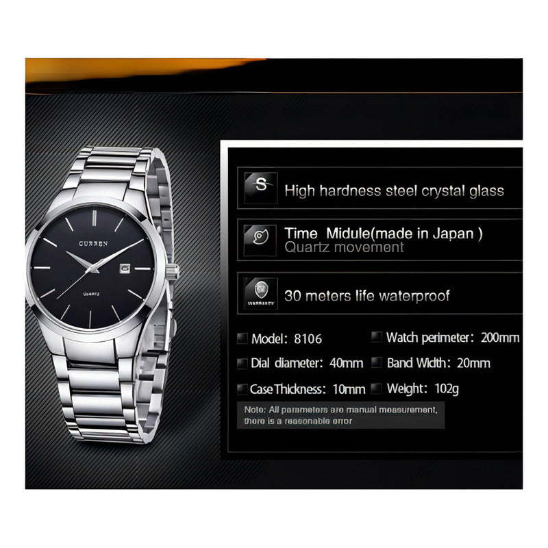 Relojes De Cuarzo Inoxidable Curren Business Para Hombre Color De La Correa Negro/blanco