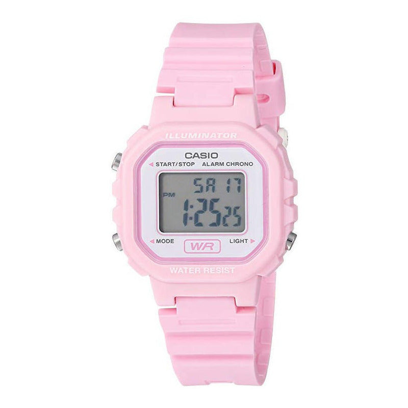 Reloj Casio Retro Vintage La-20wh-4a1 Agente Caba Color De La Malla Rosa Color Del Bisel Rosa Color Del Fondo Gris