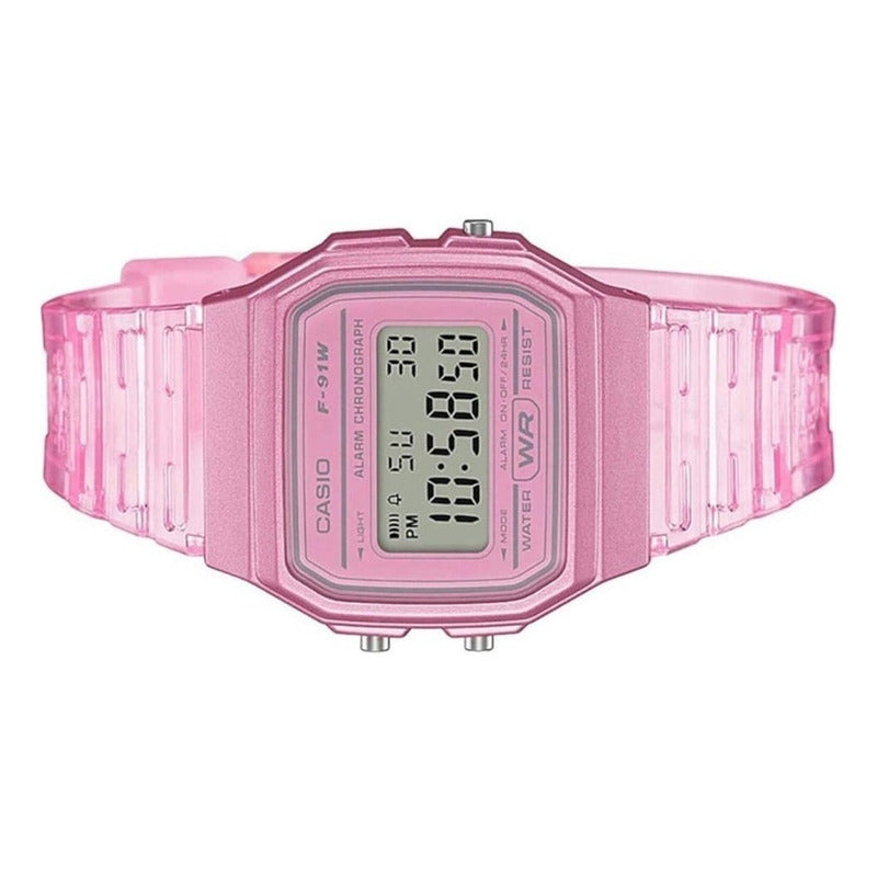 Reloj De Pulsera Casio Collection F-91ws-4d Relojesymas Transparente/rosa Rosa Gris