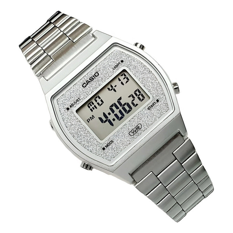 Reloj Casio B640wdg-7df Mujer Vintage 100% Original Color De La Correa Plata Color Del Bisel Plata Color Del Fondo Plata