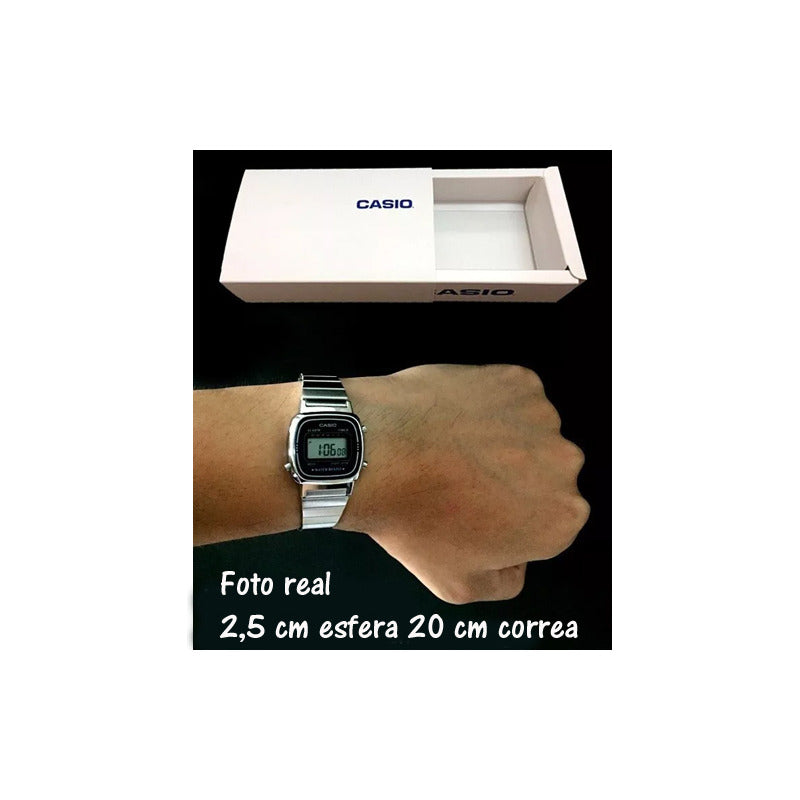 Reloj Pulsera Digital Casio La-670wa-2d Con Correa De Acero Inoxidable Color Plateado