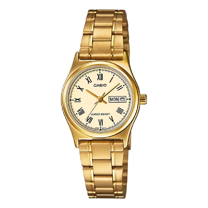 Reloj Casio Mujer Ltp-v006g-9budf Dorado Manteca Romanos