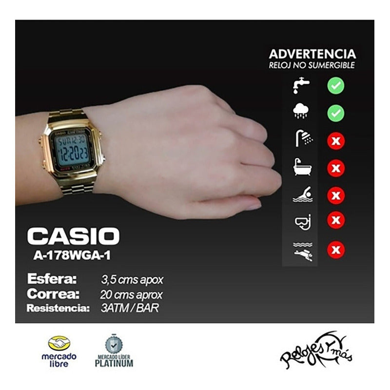 Reloj Casio A-178wga-1 Relojesymas Dorado Negro