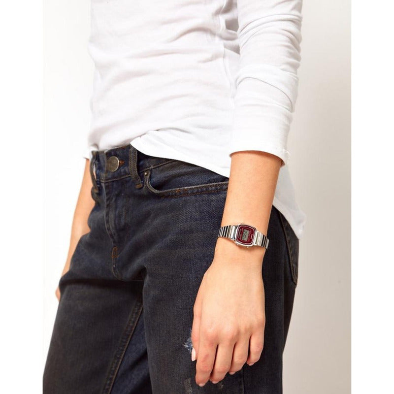 Relojes Pulsera Casio Dama La-670wa-4d Original Plateado Bordó