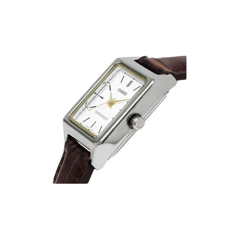 Reloj Casio Dama Modelo Ltp-v007l-7e2 Relojesymas Café Plateado Blanco