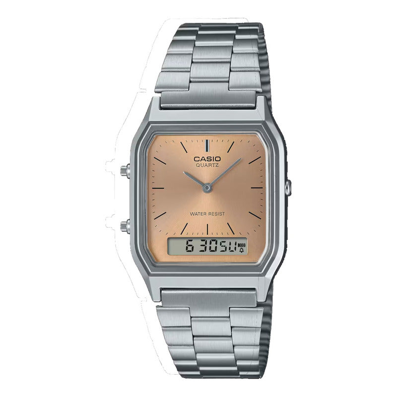Reloj Casio Aq-230a-4a Analogo Digital Original Plateado Gris Caqui