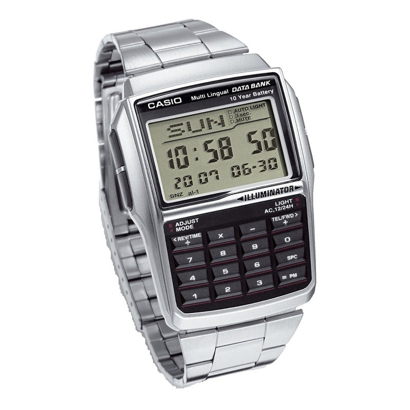 Reloj Pulsera Digital Casio Dbc-32d-1a Con Correa De Acero Inoxidable Color Plateado Plata Azul