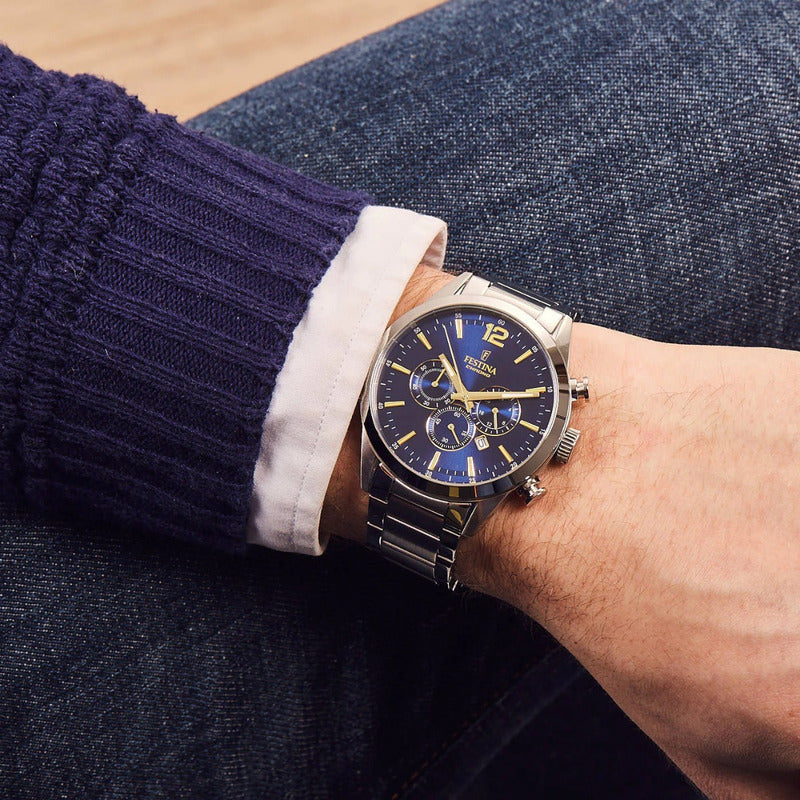 Reloj De Hombre Festina Timeless Chronograph F20343/2 Plateado Azul