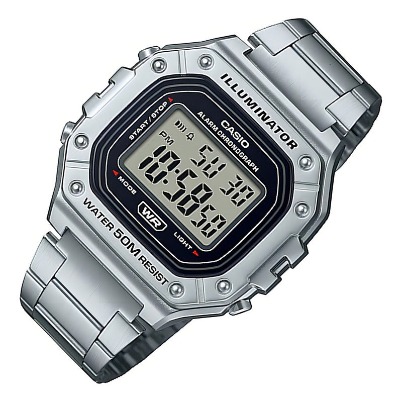 Reloj Pulsera Digital Casio W-218hd-1avcf Con Correa De Acero Inoxidable Color Plateado