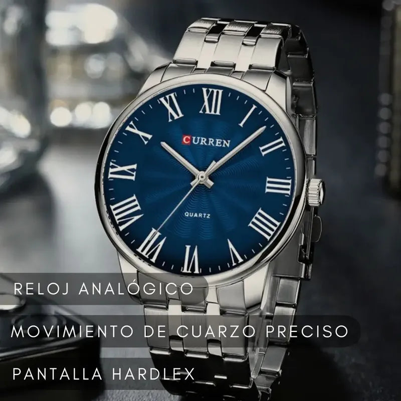 Reloj Hombre Analógico Acero Clasico Vintag Curren 8422-3 Acero Inoxidable Acero Inox Azul