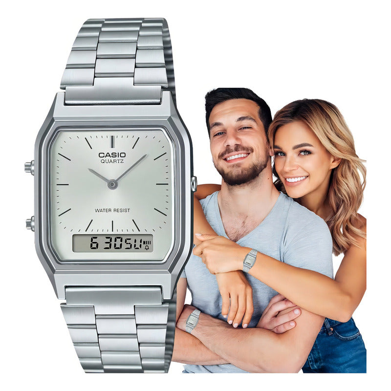 Reloj Casio Vintage Aq-230a-7a Digital Y Analógico Acero Inoxidable Plateado