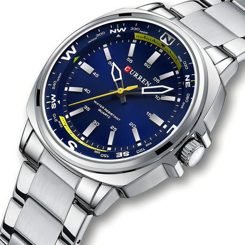 Reloj Pulsera Curren 8455 Con Correa De Acero Inoxidable Fondo Plateado/azul