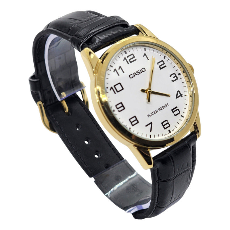 Reloj Pulsera Casio Enticer Mtp-v001gl-7b Negro Dorado Blanco