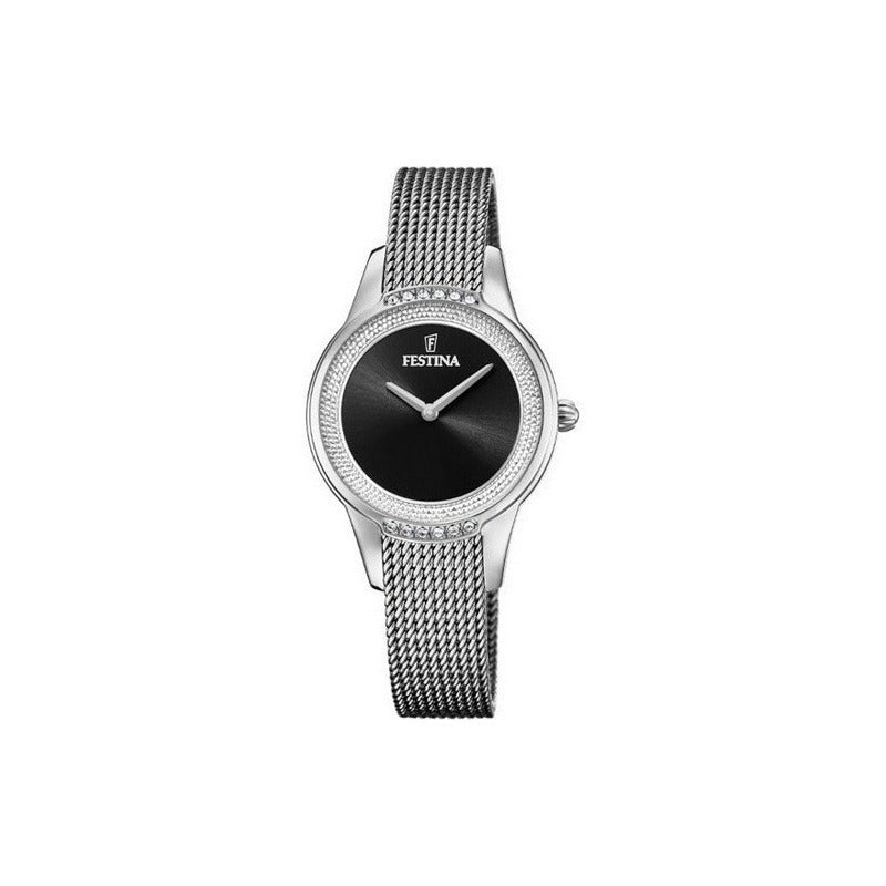 Reloj Festina Mujer Acero Piedras Cristales Tejida F20494.3 Plateado Negro