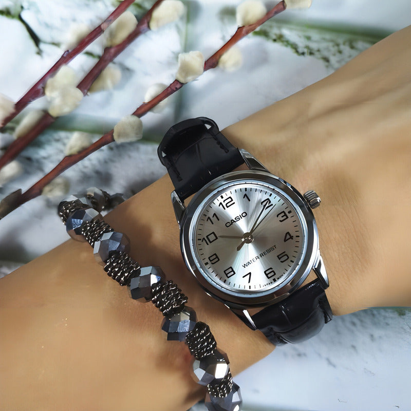 Reloj Casio Dama Ltp-v001l-7b Negro Plateado