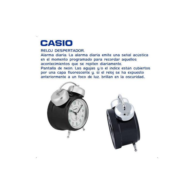 Despertador Digital Casio Vintage Tq-362-1b Reloj Alarma Campana Color Blanco