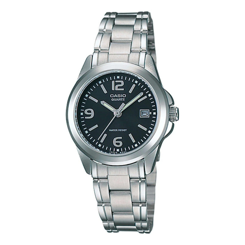 Reloj Casio Ltp-1215a-1a Para Dama Plateado/negro  Plateado Negro