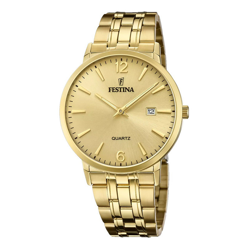 Reloj Hombre Festina F20513/3 Calendario Analógico Dorado Champagne