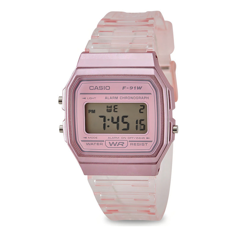 Reloj Pulsera Casio Collection F-91ws-4 Rosa Transparente/rosa Gris