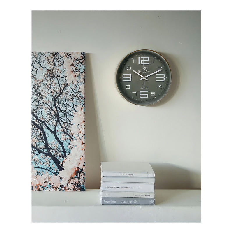 Reloj De Pared Siklos Análogo Silencioso 25cm Azul Vintage Gris Oscuro