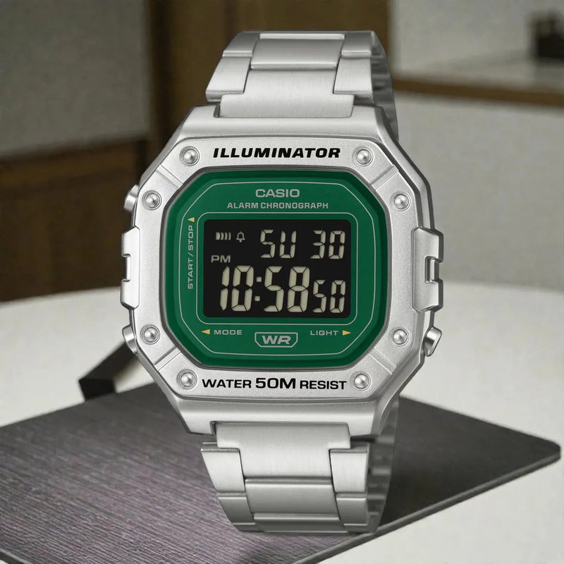 Reloj Casio W-218hd-3avcf Illuminator-acero Plateado Acero Verde