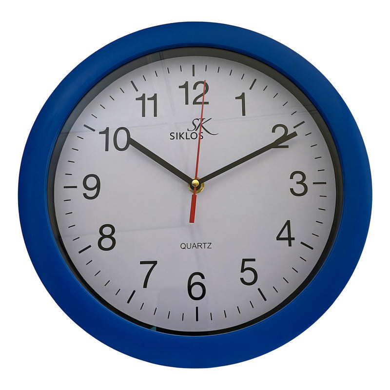 Reloj De Pared Analógico Siklos Gb-8081 20cm Fondo Blanco Azul Plástico