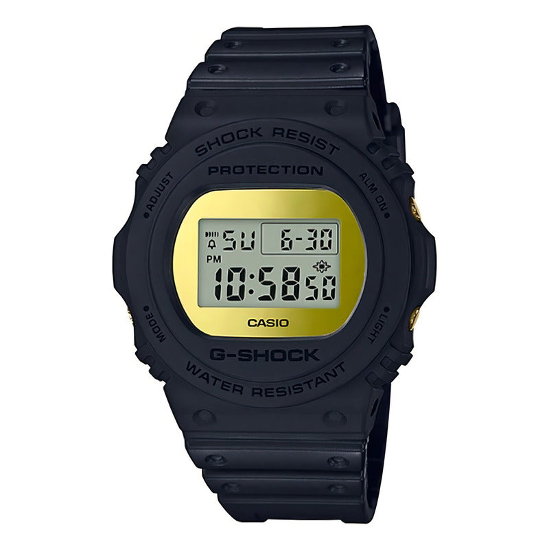 Reloj Pulsera Digital Casio Dw-5700 Con Correa De Resina Color Negro - Fondo Dorado/gris
