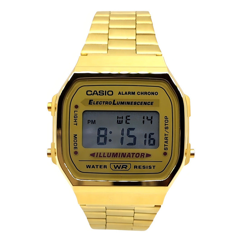 Reloj Casio Unisex Vintage Original A-168wg-9 Color De La Correa Dorado Color Del Bisel Dorado Color Del Fondo Dorado