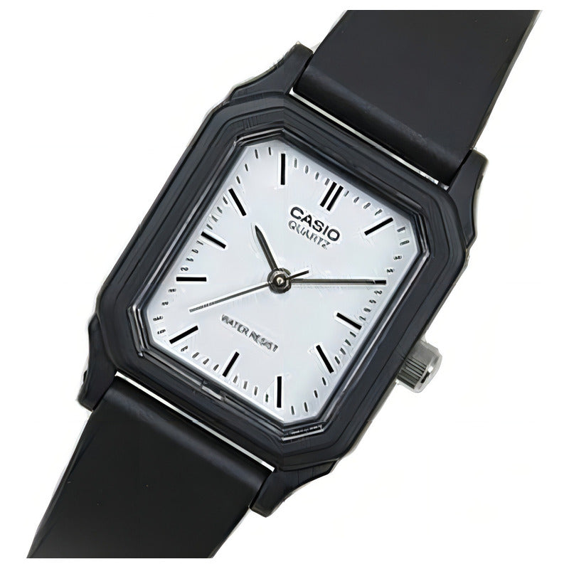Reloj Mujer Casio Analogo Lq-142-7edf Cuadrado Negro Clásico Blanco