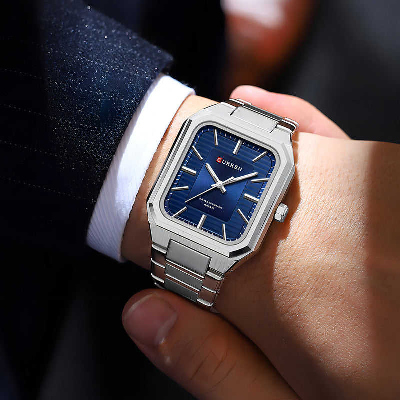 Relojes Curren Square Classic De Acero Inoxidable 8457-2 Plateado/azul