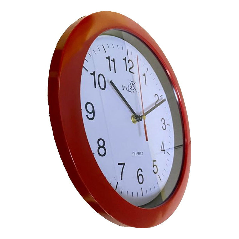 Reloj Pared Plastico Siklos Gb8110 28 Cm Silencioso Rojo Blanco