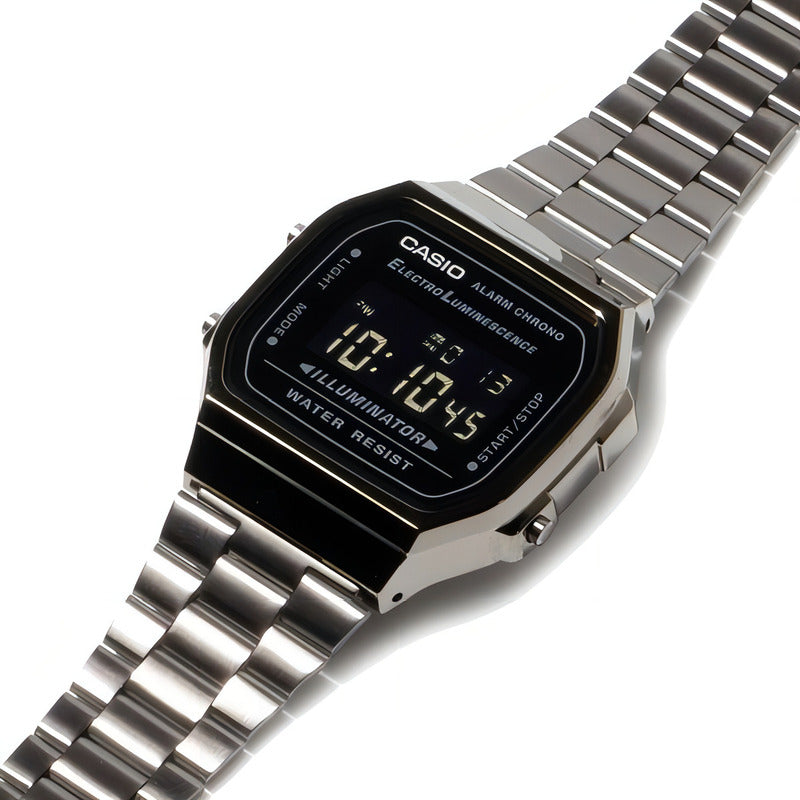 Reloj Pulsera Digital Casio A-168wgg-1b Con Correa De Acero Inoxidable Color Peltre - Fondo Negro