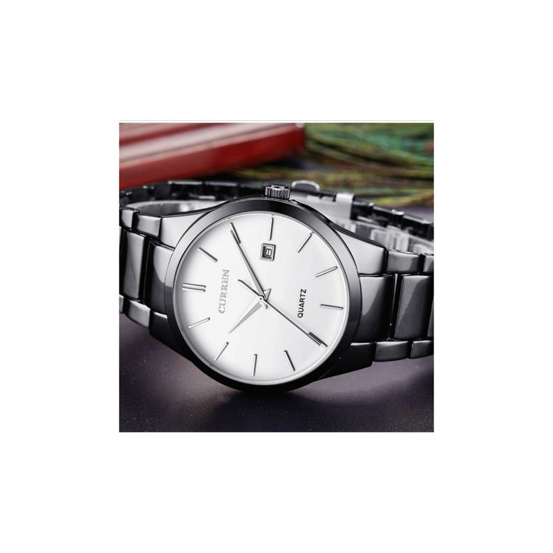 Relojes De Cuarzo Inoxidable Curren Hombre 8106-2 Original Negro/blanco