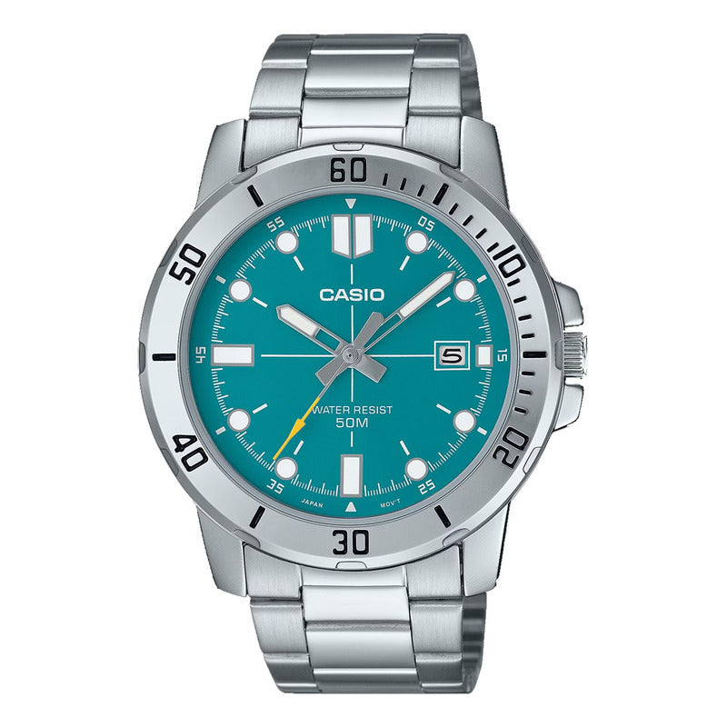 Reloj Casio Hombre Mtp-vd01d-3e2 Original Plateado Verde Lima