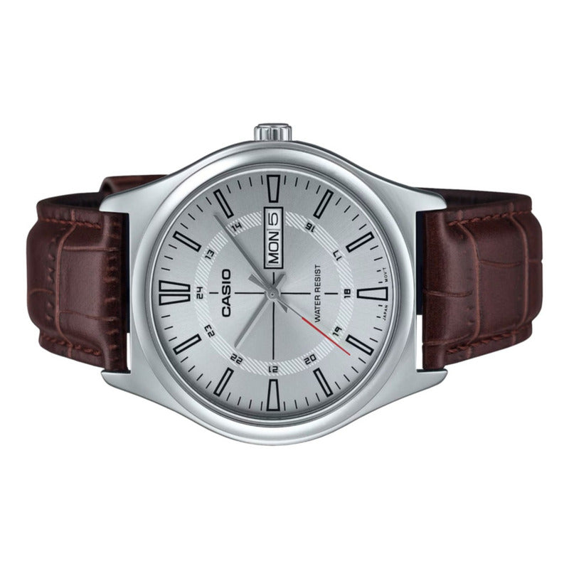 Reloj Casio Core Para Hombre Con Correa De Cuero Marrón Plateado