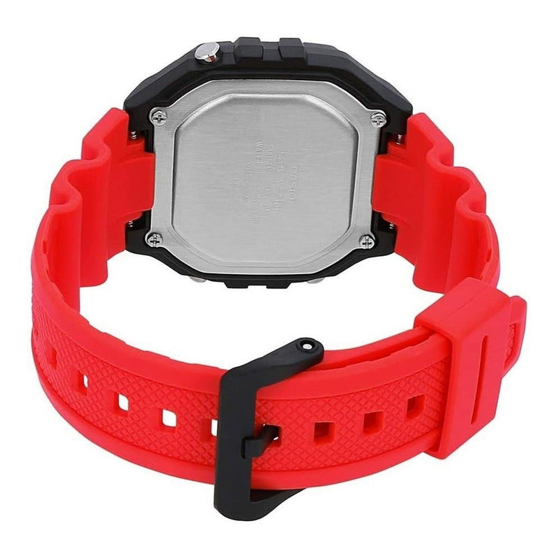 Reloj De Pulsera Casio Youth W-218h-4b, Digital, Para Hombre, Fondo Gris, Con Correa De Resina Color Rojo, Dial Negro, Minutero/segundero Negro, Bisel Color Negro, Luz Ámbar Y Hebil