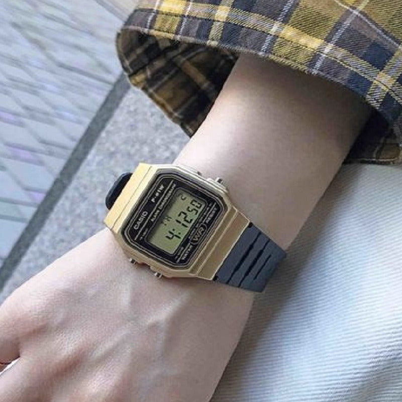 Reloj De Pulsera Casio Collection F-91wm-9a Relojesymas Negro Dorado