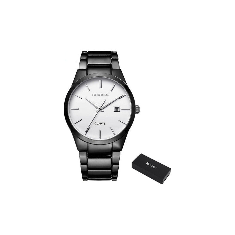 Relojes De Cuarzo Inoxidable Curren Hombre 8106-2 Original Negro/blanco