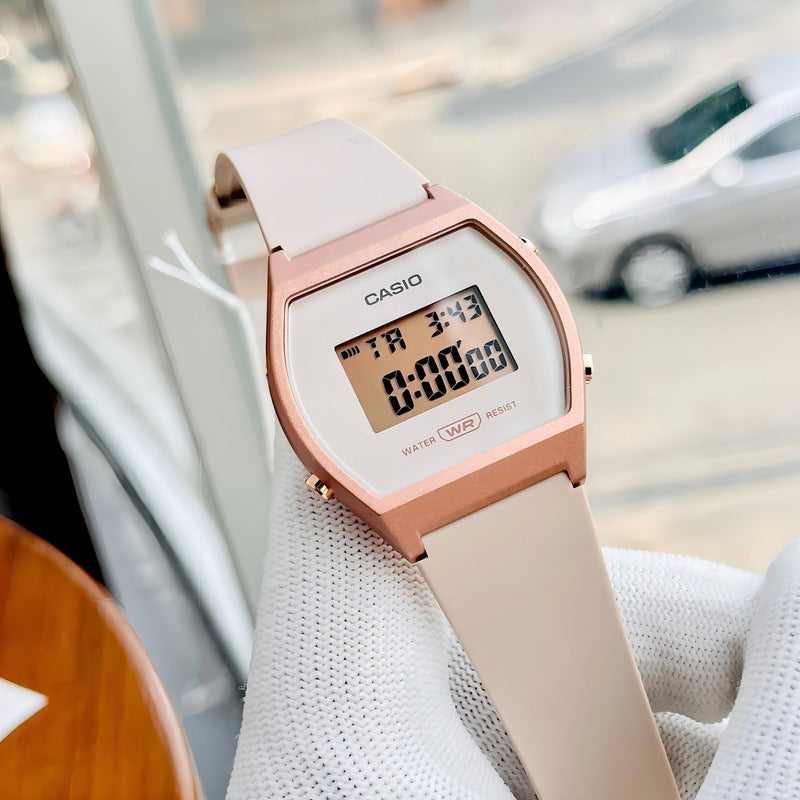 Reloj Pulsera Digital Casio Lw-204 Con Correa De Resina Color Rosa - Bisel Oro Rosa