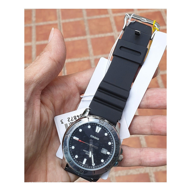 Reloj Casio Hombre Mtp-vd01-1e Resina Relojesymas Negra Plateado Negro