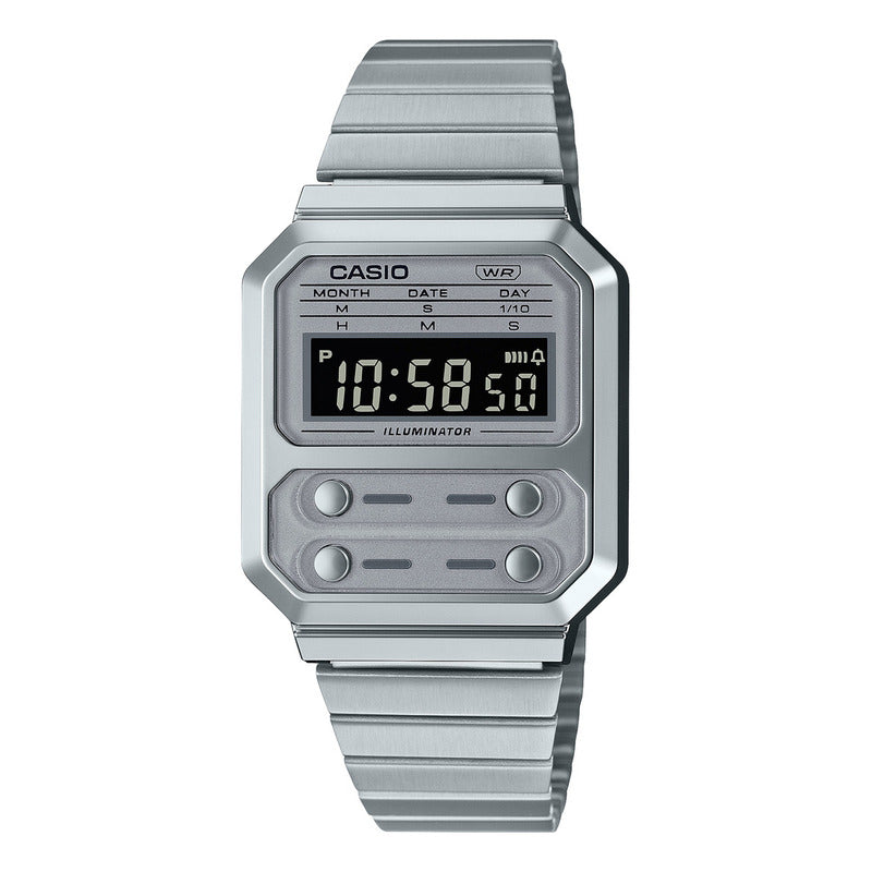 Reloj Casio Vintage A-100we-7b Agente Oficial Casiocentro Plateado