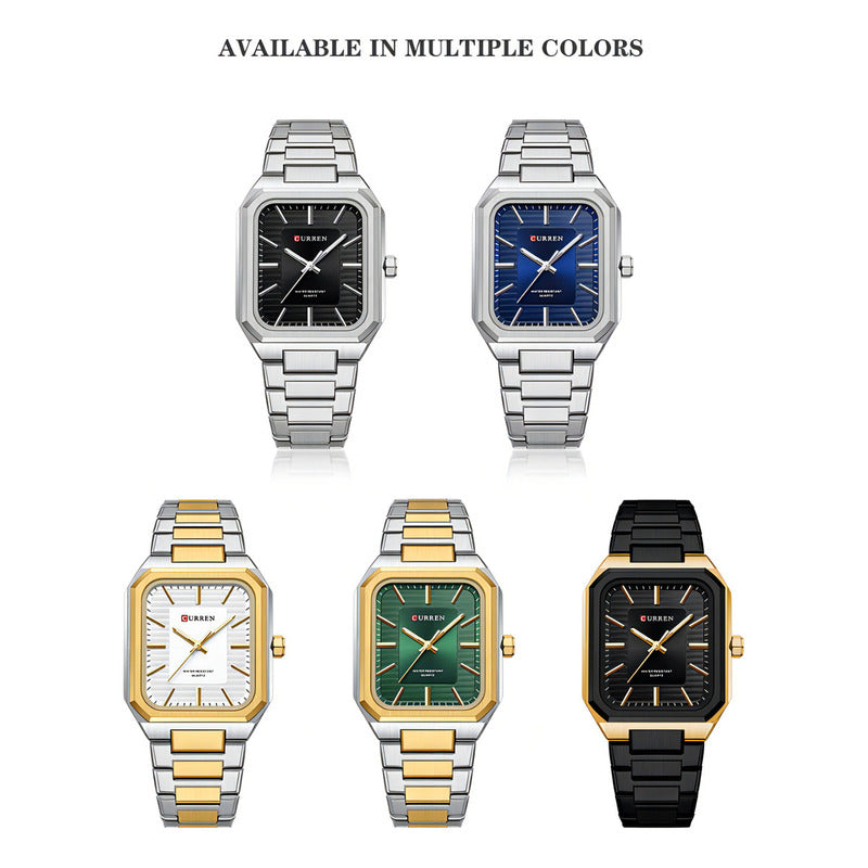 Relojes De Cuarzo Luminosos Cuadrados Curren 8457 Color Del Fondo Silver Black