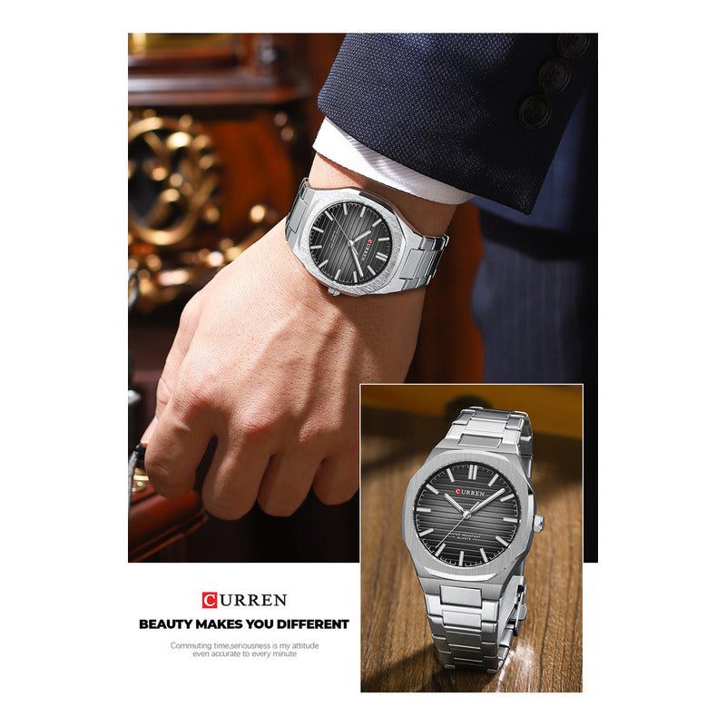 Relojes De Cuarzo Inoxidable Curren Analog Business Color Del Fondo Silver Black
