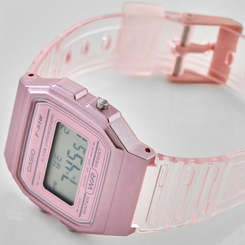 Reloj Pulsera Casio Collection F-91ws-4 Rosa Transparente/rosa Gris
