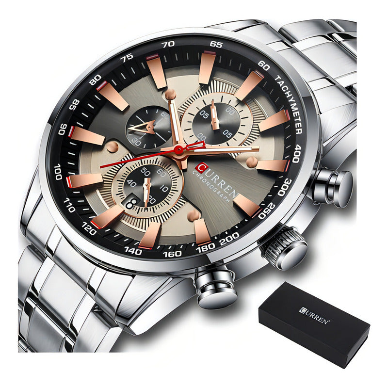 Relojes De Calendario 8351-2 Curren Cronografo Color Del Bisel White/gray Plateado Blanco