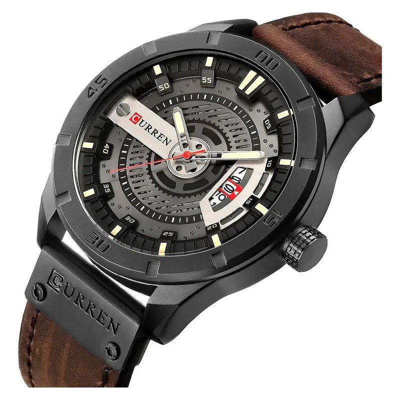 Reloj Para Hombre Curren 8301 Con Correa De Cuero Correa Marrón Bisel Marrón Fondo Marrón
