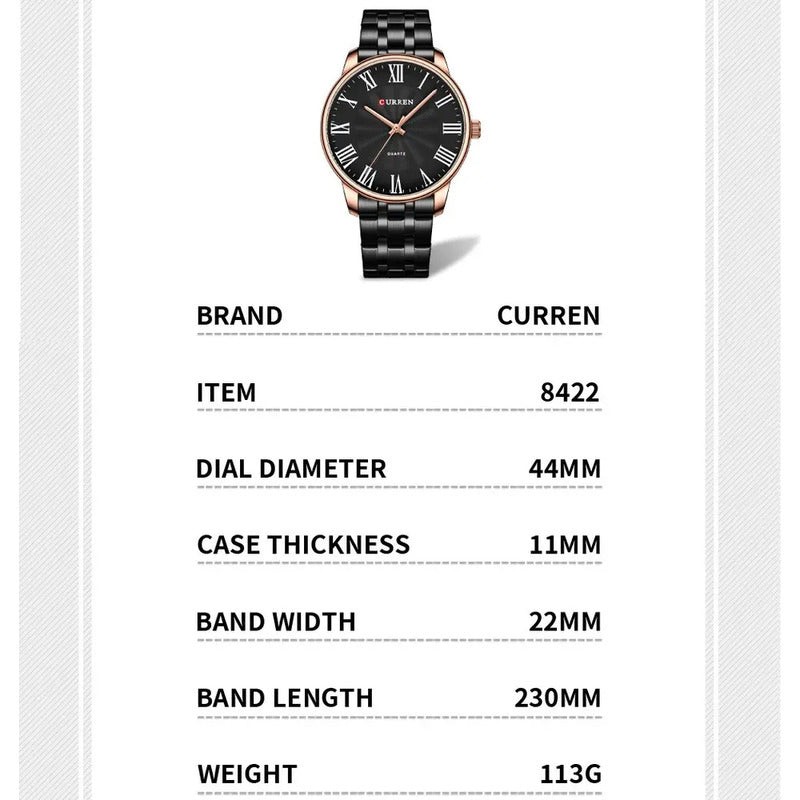Reloj De Hombre De Negocios Con Esfera Grande Curren8422 Fondo Silver/black Plateado