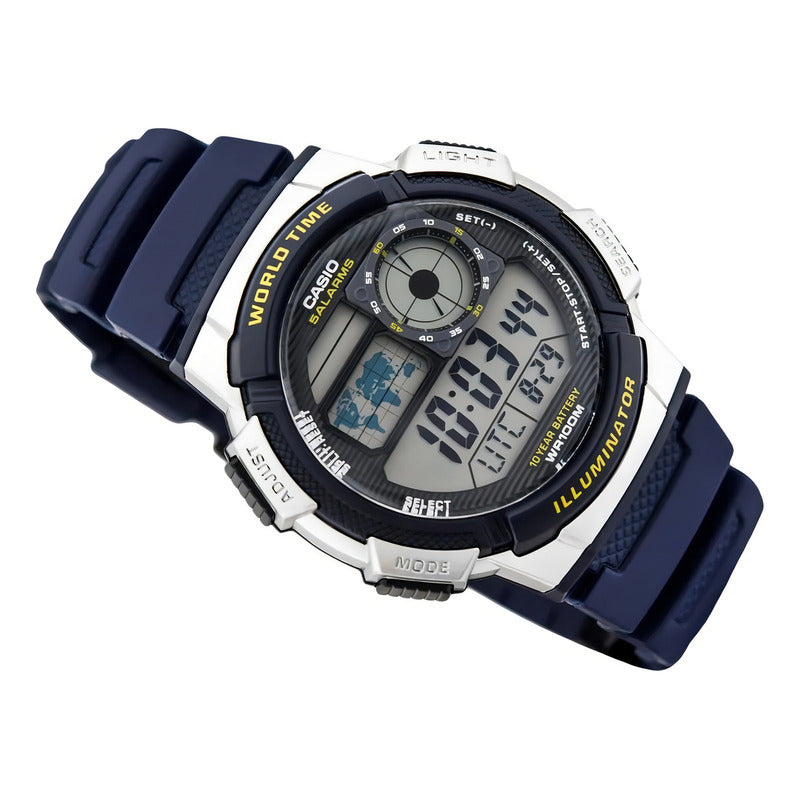 Reloj Pulsera Digital Casio Ae-1000w-2a Con Correa De Resina Color Azul - Fondo Negro