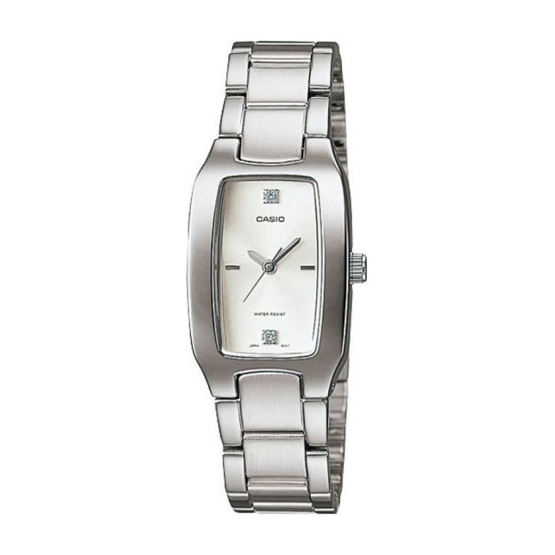 Reloj Casio Para Mujer De Acero Inoxidable Plateado Con Fondo Gris Claro Negro