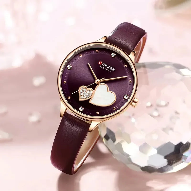 Reloj Curren 9077 Corazones Cuero Mujer Regalo Morado
